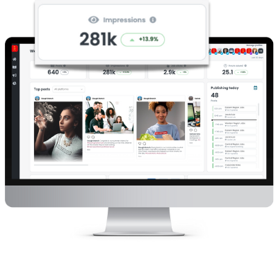 Social recruiting product showing total impressions on your posts.