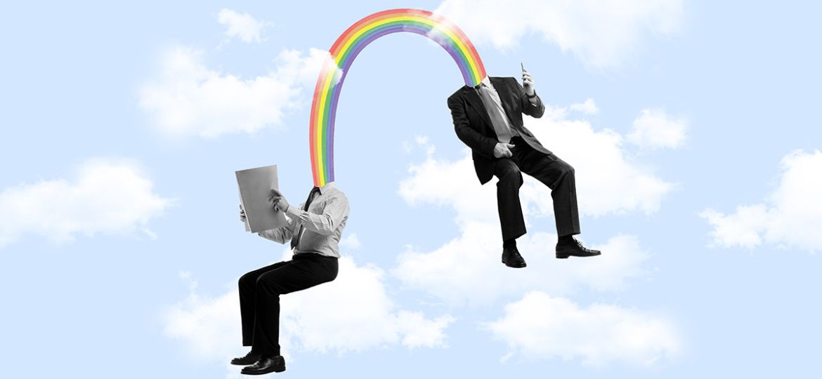 Retaining employees featured image - 2 employees with rainbow