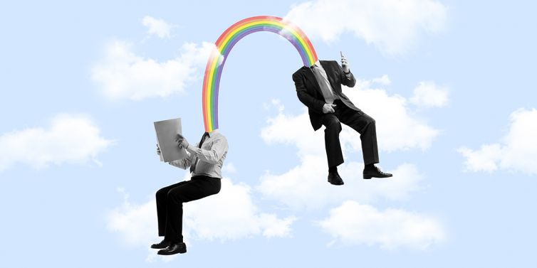 Retaining employees featured image - 2 employees with rainbow