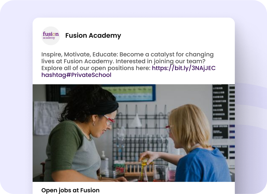 Fusion Academy hiring success with HireSocial by CareerArc Fusion Academy testimonial on CareerArc HireSocial streamlining job posting, reducing maintenance, and giving recruiters more time to engage with candidates