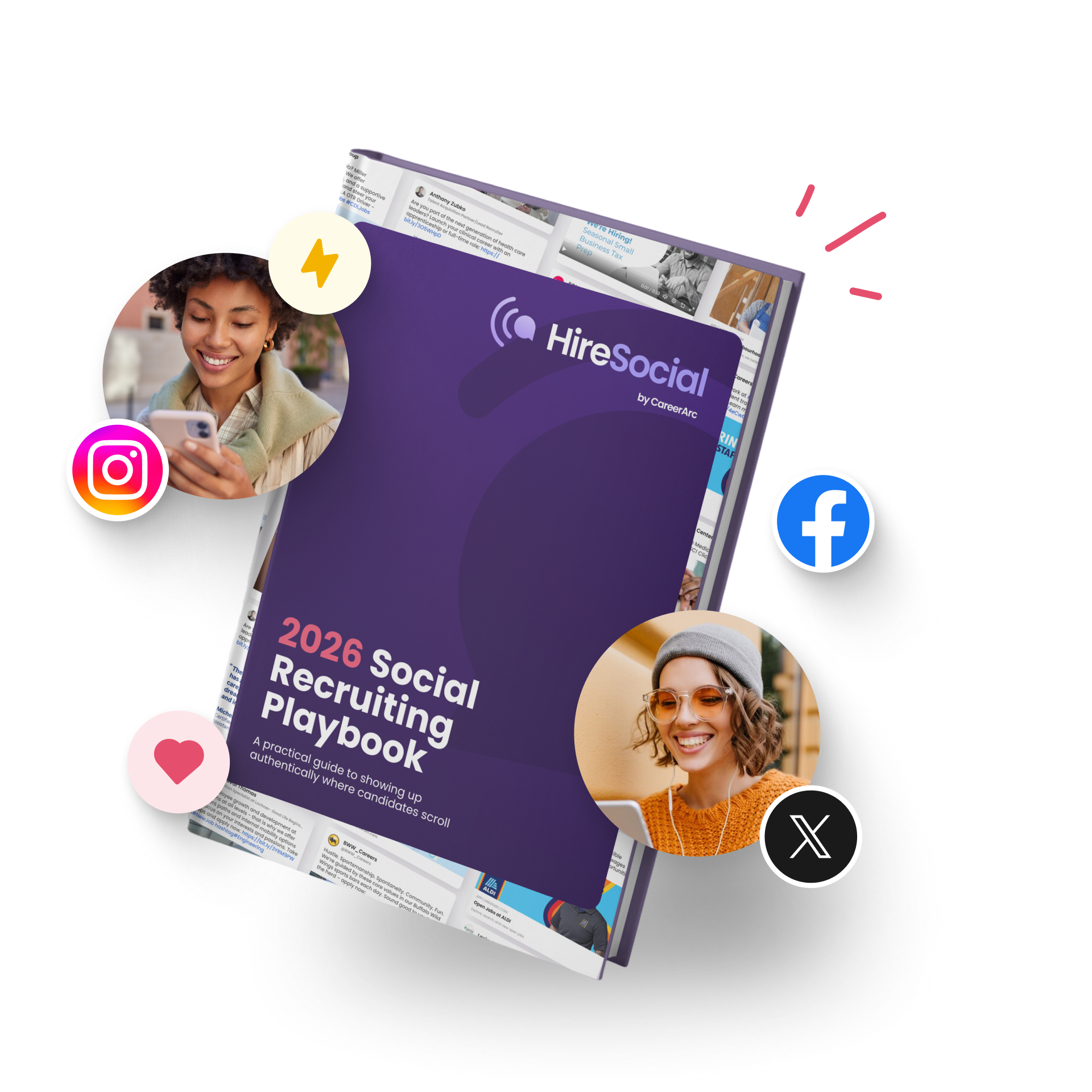 2026 Social Recruiting Playbook 2026 Social Recruiting Playbook promotional image featuring a guide for social media hiring and candidate engagement on Instagram, Facebook, and X.