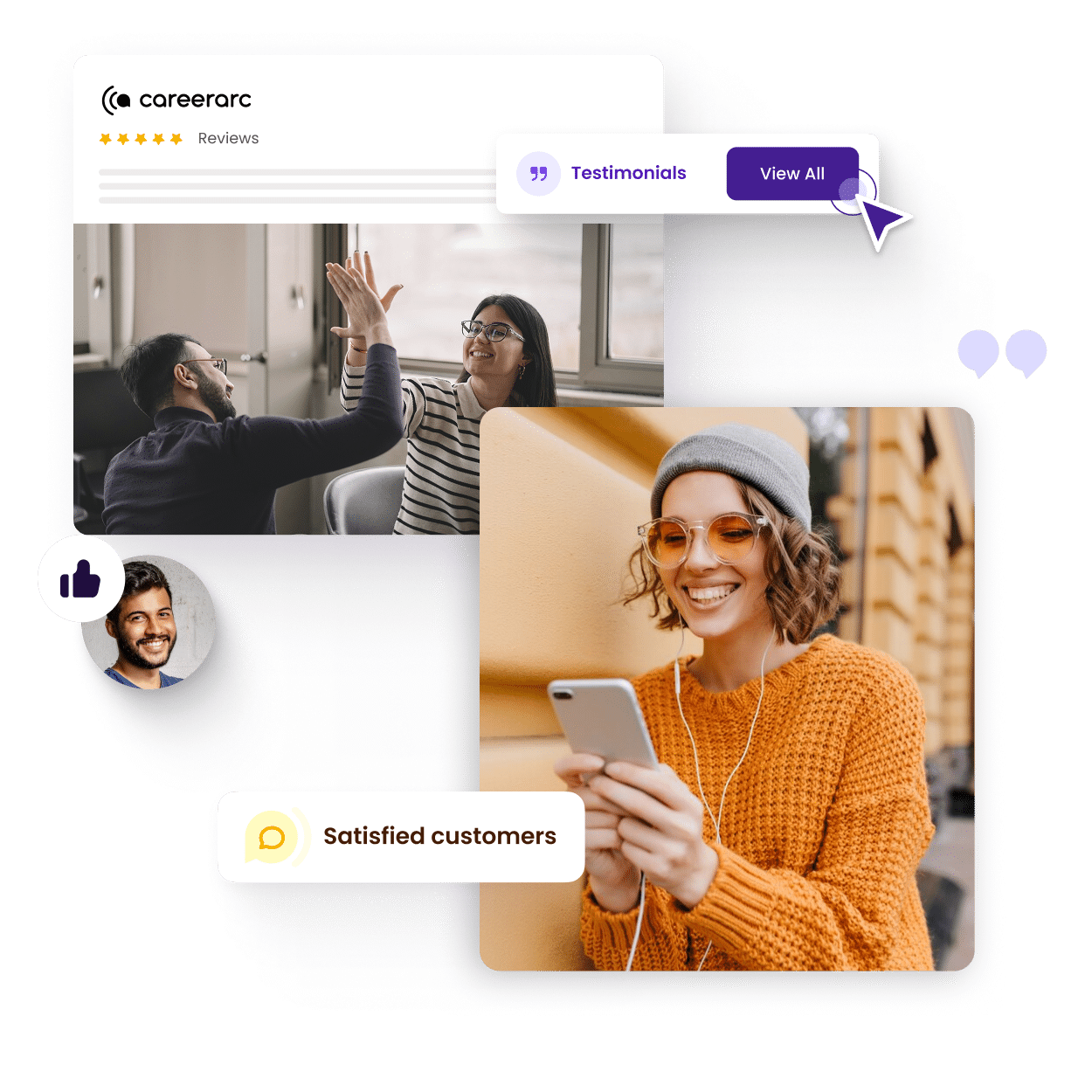 See what our customers have to say Decorative hero image that has various customers smiling