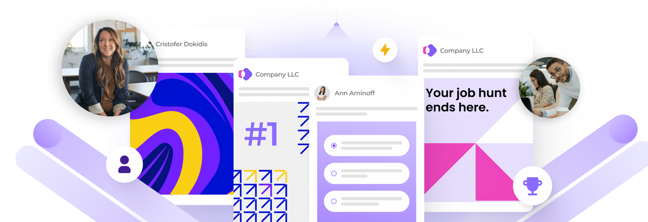 Your employer brand on autopilot Employer branding automation platform showing branded social media posts and candidate engagement visuals that highlight how HireSocial promotes your employer brand automatically