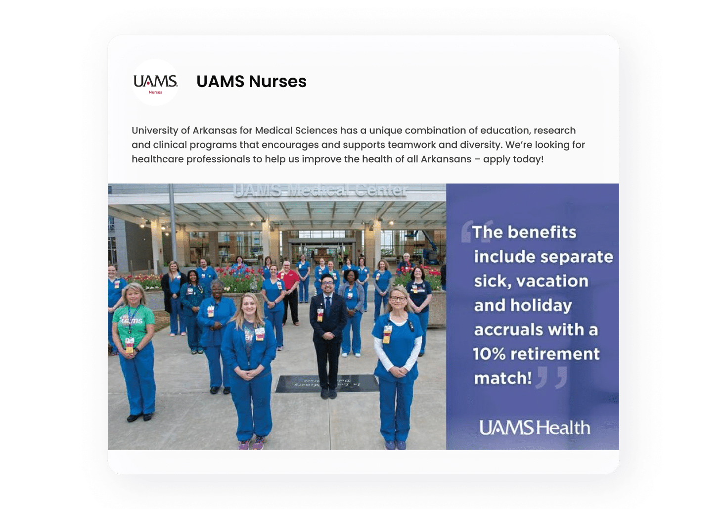 Image of a social post with the UAMS testimonial quote