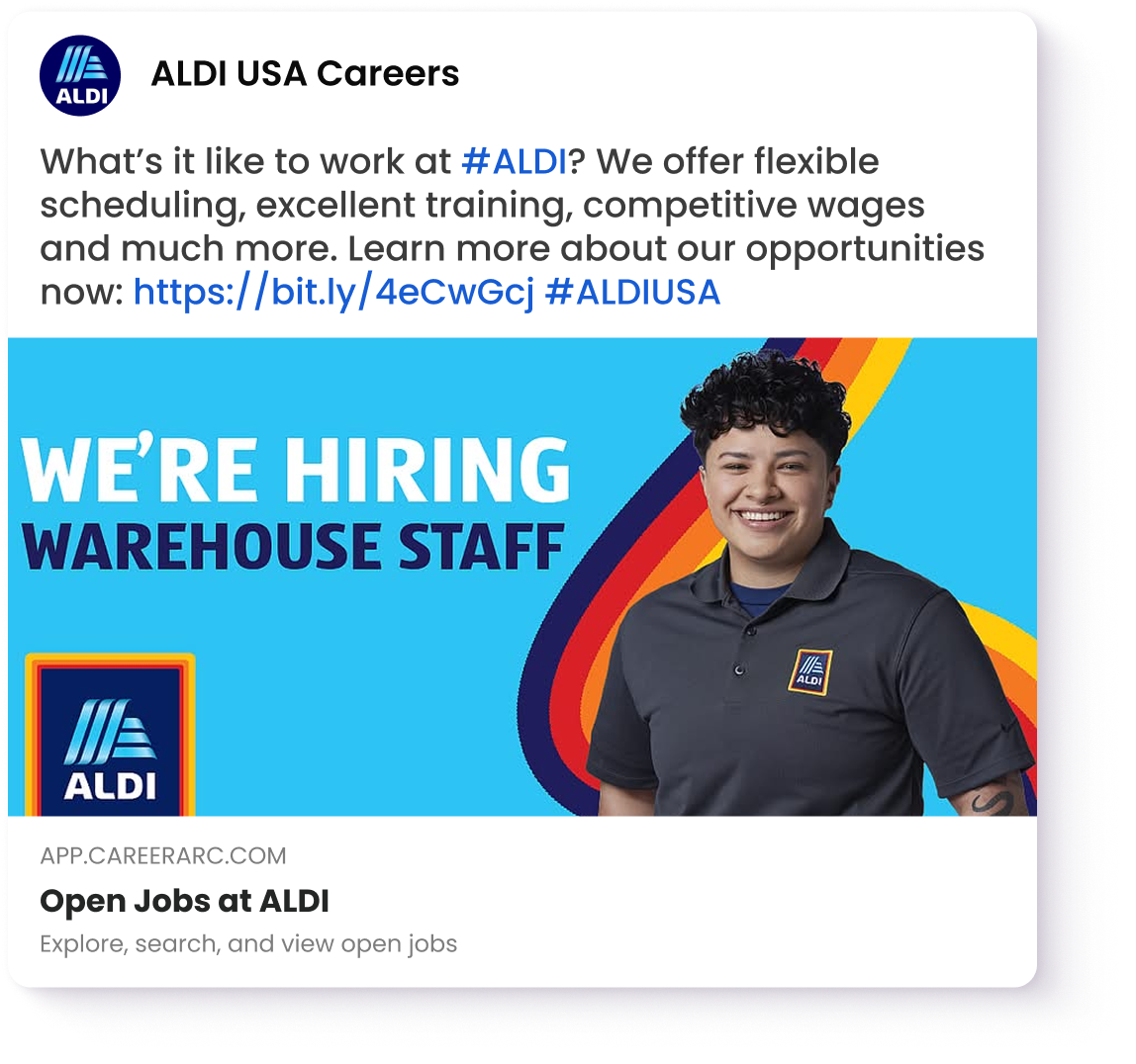 ALDI USA Careers social post highlighting what its like to work at ALDI