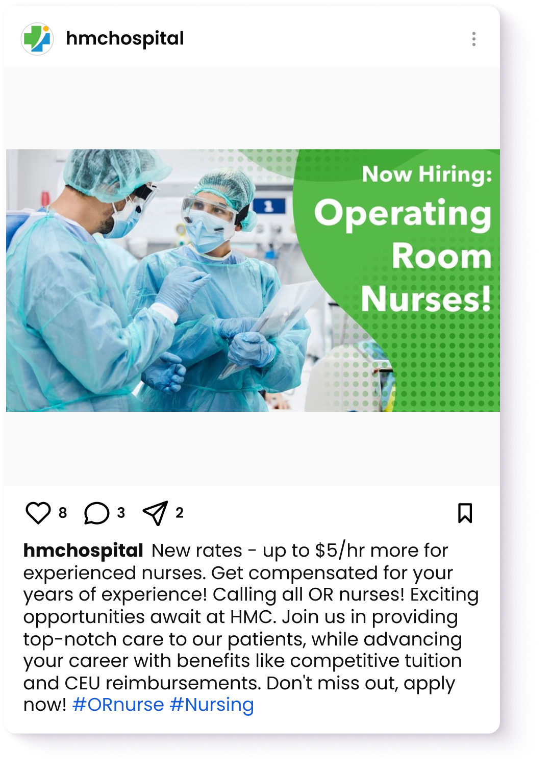 hmchospital social post that tailors the text to speak about the pay of open positions and high priority jobs.