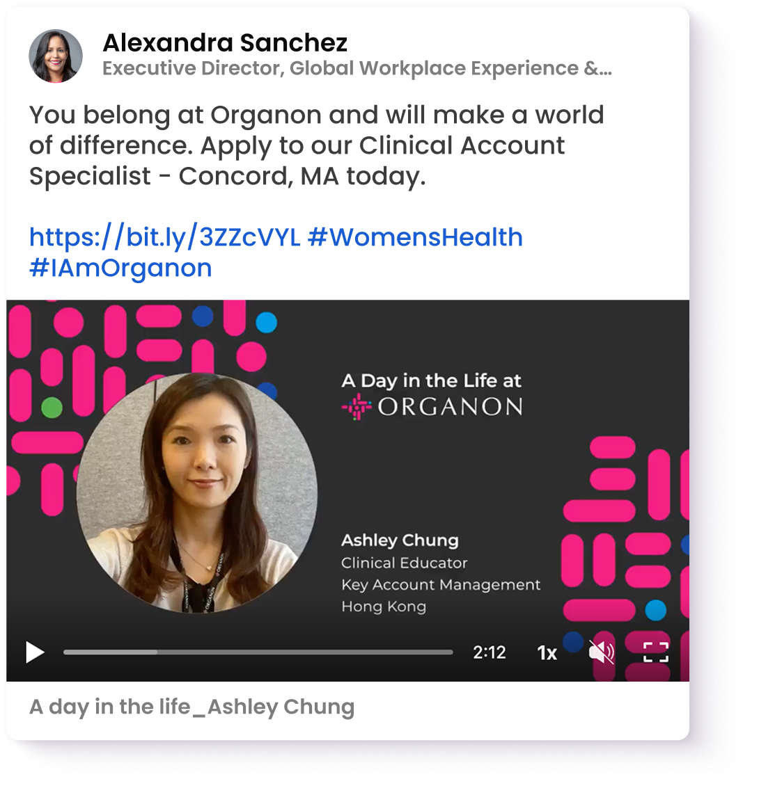 Post from Alexandra at Organon that is a video of a typical day at Organon