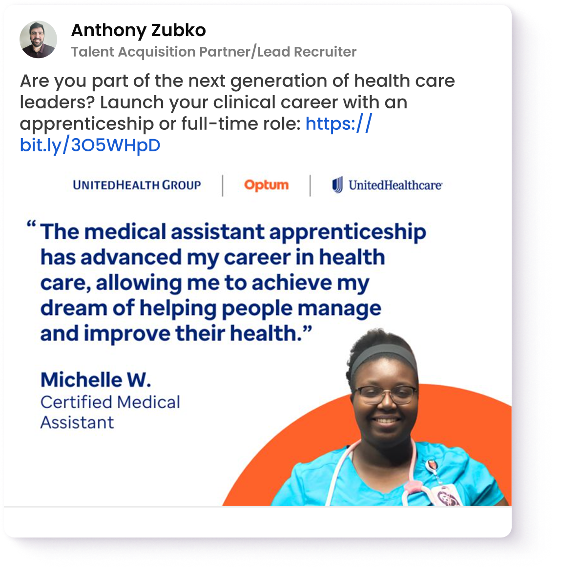 Social posting that speaks to advancing your career in healthcare